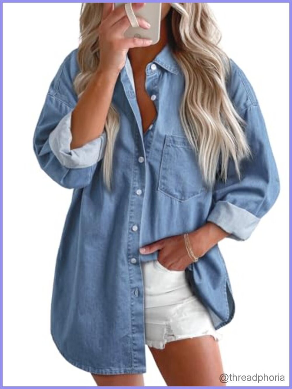 Women's Denim Button Down Shirt Boyfriend Style Long Sleeve Blouse